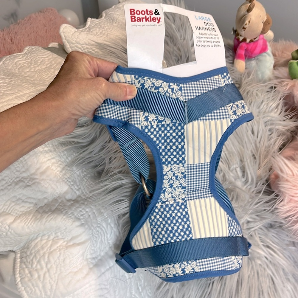 Boots & Barkley Blue Floral Checks Stripes Dog Harness